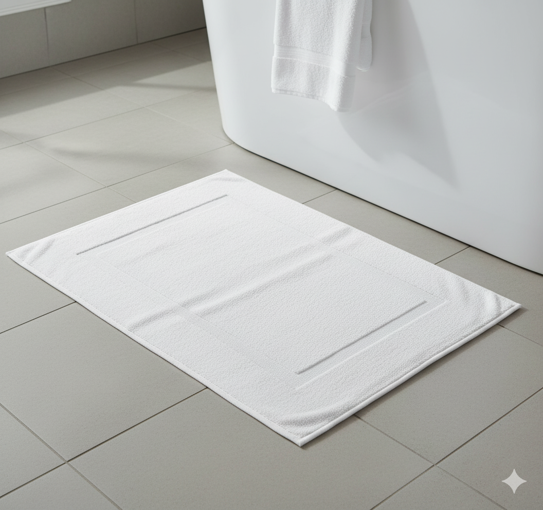 سجادة حمام قطنية بيضاء فاخرة الإمارات - 600 جي إس إم دبي أبوظبي | Luxury White Cotton Bath Mat UAE - 600 GSM Dubai Abu Dhabi