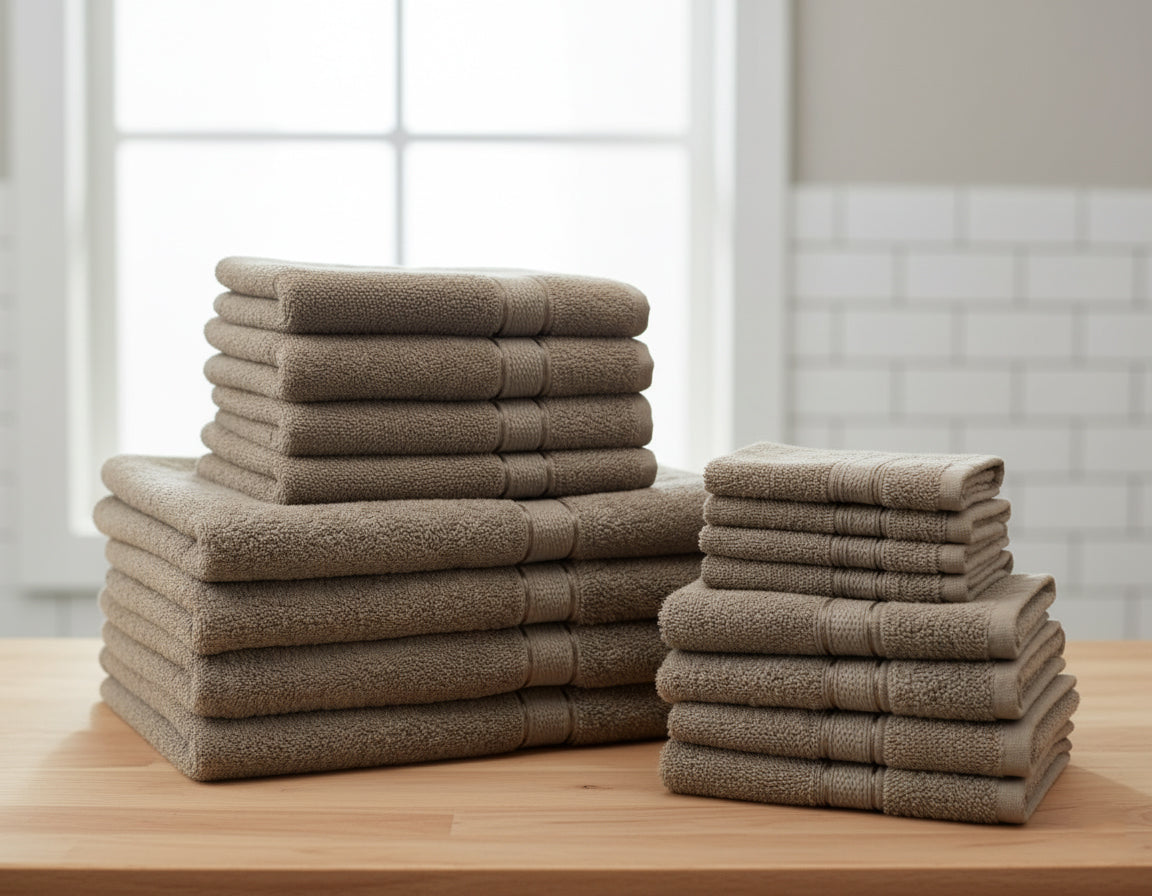 Premium Dark Beige Bath Towel Set UAE | 16 Piece Family Pack Cotton Dubai