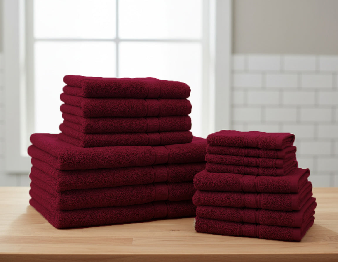 Premium Burgundy Bath Towel Set UAE | 16 Piece Family Pack Cotton Dubai Abu Dhabi