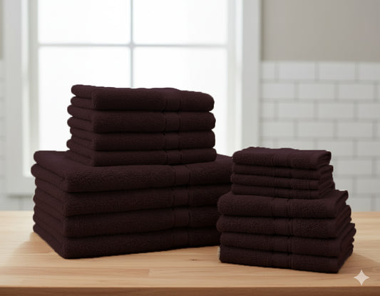 مناشف قطنية بنية عائلية الإمارات مجموعة 16 قطعة دبي | Brown Cotton Family Towels UAE 16 Piece Set Dubai Premium Bath Linen