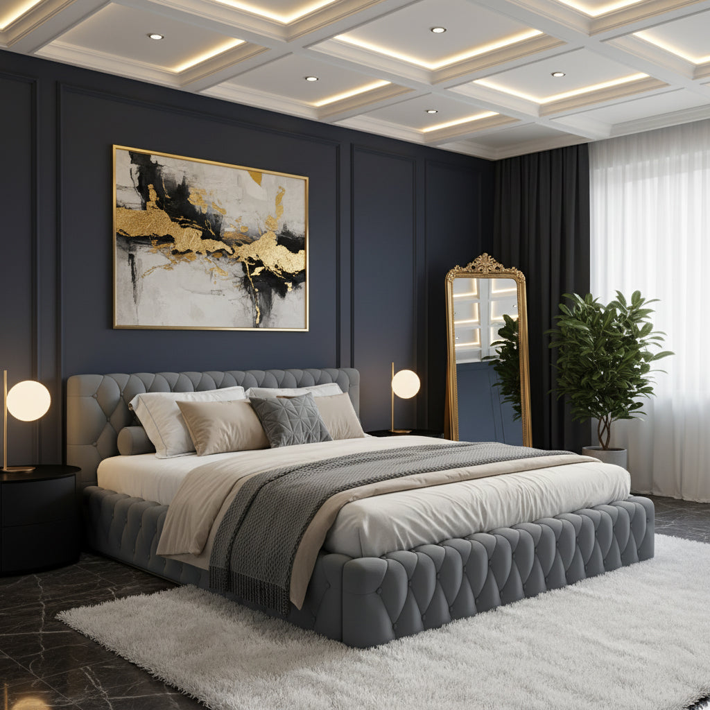 Premium Low-Profile Tufted Upholstered Wooden Bed 150×190cm Double Size | UAE Delivery to Dubai, Abu Dhabi, Sharjah