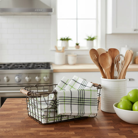 Green Kitchen Towels UAE Set of 6 | Multi Checks Tea Towels 50x70cm Dubai Abu Dhabi | INFINI HOMES