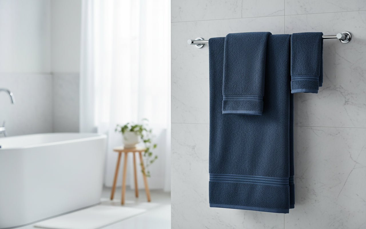 INFINI HOMES Navy Blue Luxury Cotton Towel Set - Premium Hotel Quality Bath Linen UAE