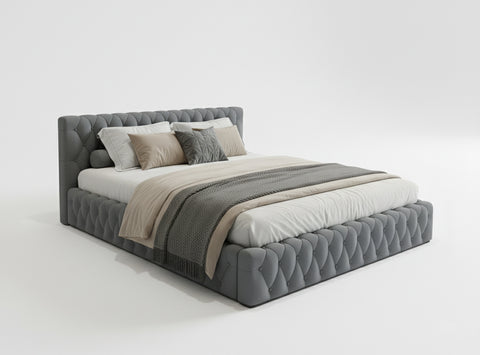 Premium Low-Profile Tufted Upholstered Wooden Bed 150×190cm Double Size | UAE Delivery to Dubai, Abu Dhabi, Sharjah