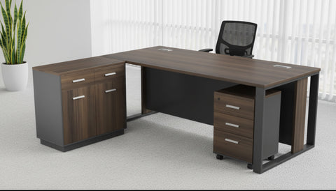 Executive Office Desk 200x90cm with Side Table & Pedestal Drawer | Premium Office Furniture Dubai UAE