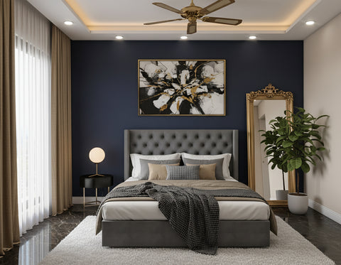 Grey Wooden Bed with Tall Upholstered Headboard 120×200cm | UAE Furniture | Dubai Abu Dhabi Sharjah