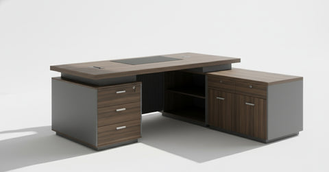 L Shaped Office Desk 200cm with Mobile Drawer - Premium Executive Table UAE | INFINI HOMES