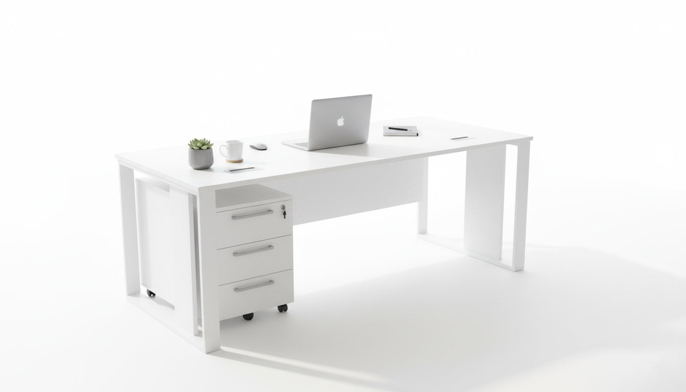 Office Desk 160x80cm with Metal Legs & Drawer - White Executive Table UAE