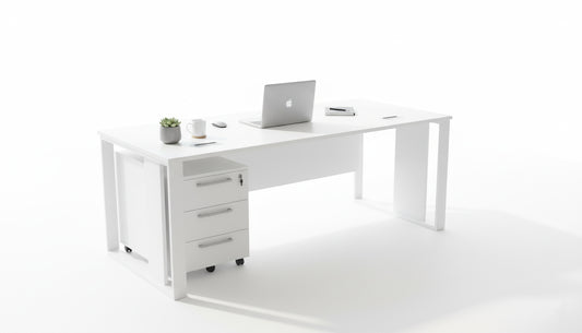 Office Desk 160x80cm with Metal Legs & Drawer - White Executive Table UAE