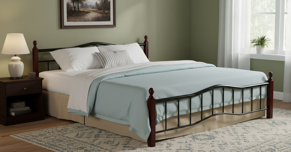 INFINI HOMES Metal Frame Bed with Wooden Legs 190x180cm - Premium Bedroom Furniture UAE