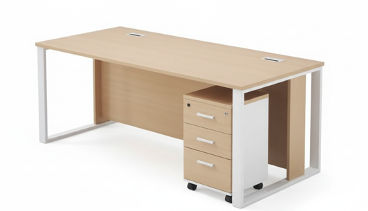 Office Desk 200cm with Drawer - Metal Leg Computer Table Dubai UAE