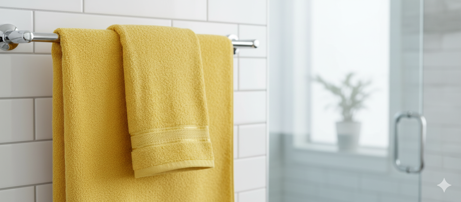 600 GSM Daffodil Yellow Bath Towel Set Quick Dry Premium Cotton UAE | مجموعة مناشف حمام أصفر نرجسي 600 جرام سريعة الجفاف قطن فاخر الإمارات