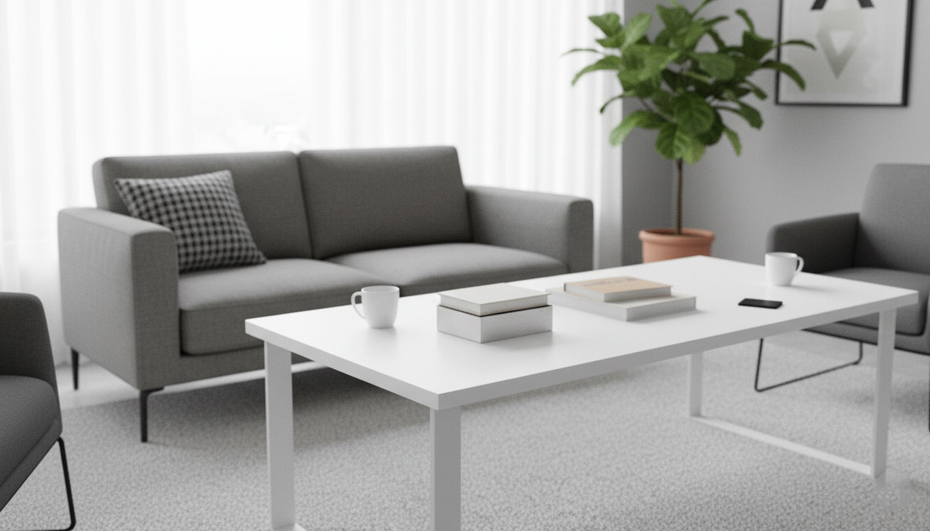 INFINI HOMES Coffee Table UAE - Model CT-MT-120-WT White 120x60cm Metal Legs Dubai Abu Dhabi Sharjah