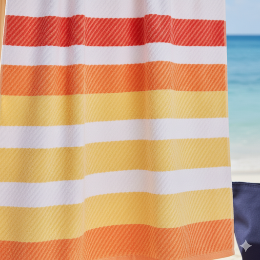 منشفة شاطئ برتقالية الإمارات دبي | Orange Beach Towel Dubai UAE | Premium Petunia Jacquard 86x162cm 390GSM | منشفة بيتونيا جاكار فاخرة ألوان الغروب