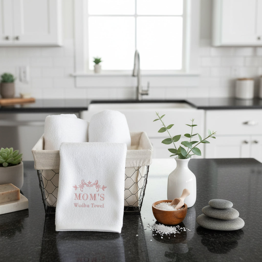 Premium Wudhu Towel UAE - Embroidered Ramadan Theme 600 GSM Cotton Dubai