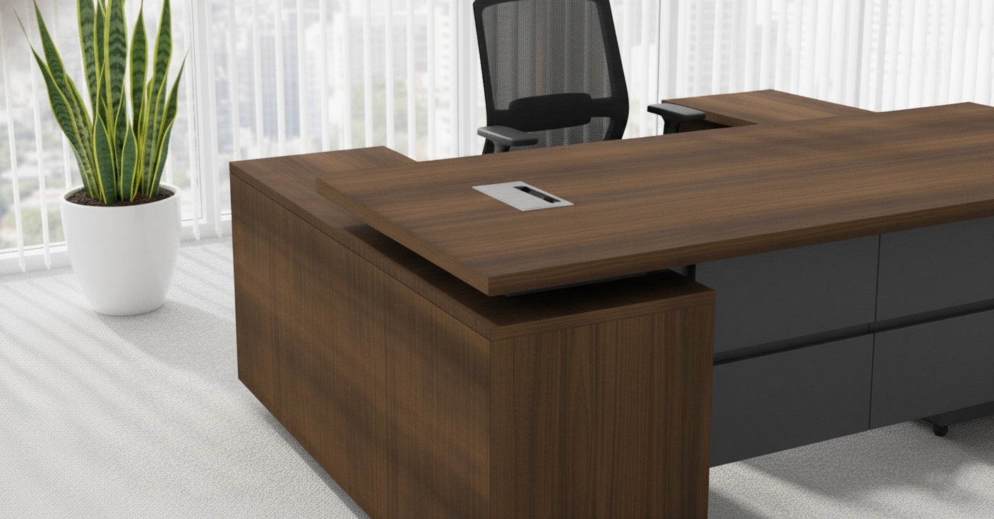 L Shaped Office Desk 180cm with Mobile Drawer - Executive Office Table UAE
