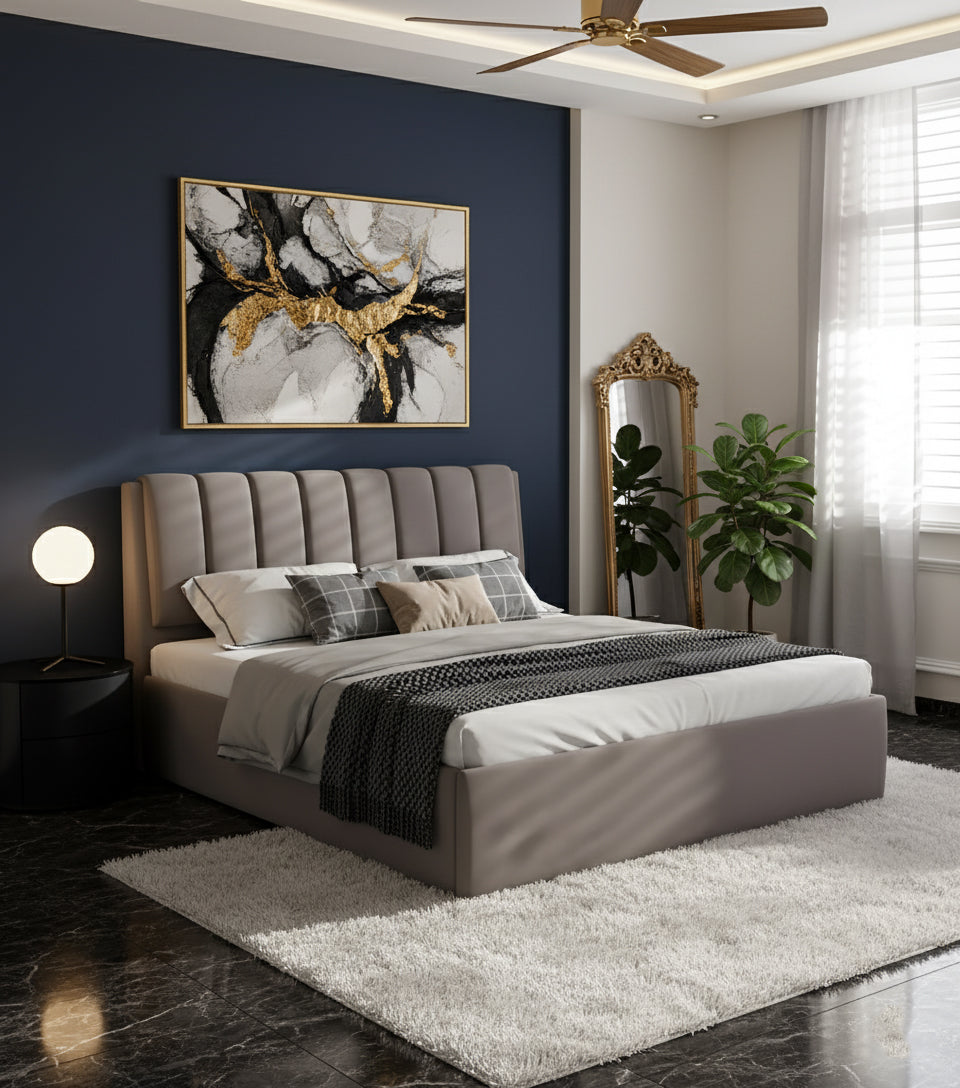 King Size Wooden Bed Dubai UAE | Premium Upholstered Headboard 180×200cm | INFINI HOMES