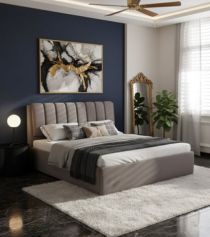 King Size Wooden Bed Dubai UAE | Premium Upholstered Headboard 180×200cm | INFINI HOMES