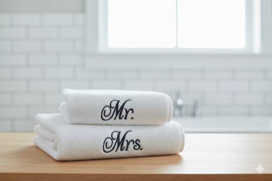 INFINI HOMES Luxury Personalized Mr & Mrs Bath Towel Set - Premium 600 GSM Cotton Towels UAE