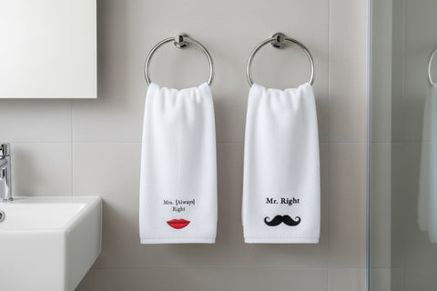 Luxury Mr. Right Mrs. Always Right Towel Set UAE | 600 GSM Embroidered Cotton Dubai