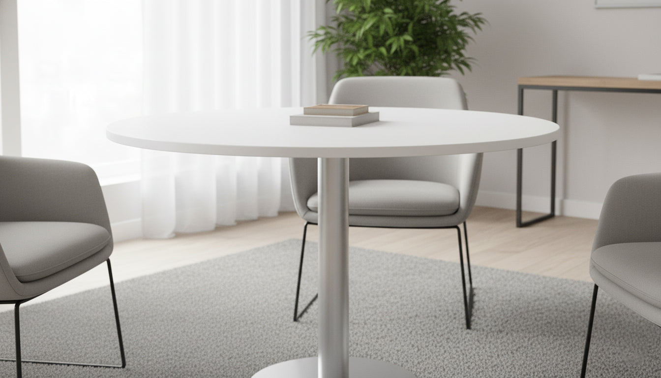 INFINI HOMES Round Table UAE - Model RT-MT-120-WT White 120x75cm Chrome Legs Dubai Abu Dhabi Sharjah