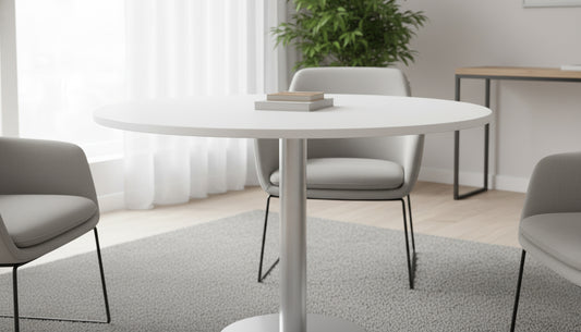 INFINI HOMES Round Table UAE - Model RT-MT-120-WT White 120x75cm Chrome Legs Dubai Abu Dhabi Sharjah