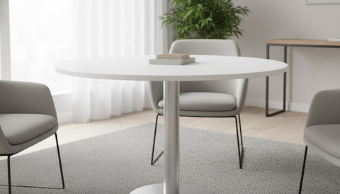 INFINI HOMES Round Table UAE - Model RT-MT-120-WT White 120x75cm Chrome Legs Dubai Abu Dhabi Sharjah