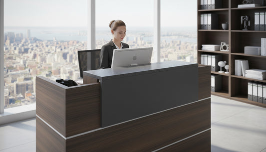 INFINI HOMES Reception Table UAE - Model RCP-180-BG 180x70x105cm Aluminum Strips Dubai Abu Dhabi Sharjah