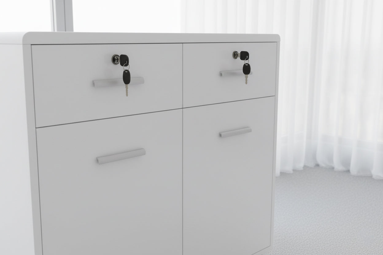 White Credenza Side Table with Storage | 2 Drawer 2 Door | 80x40x75cm | UAE