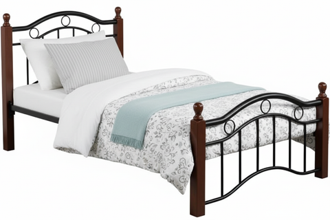 Premium Wooden Steel Bed Frame Single Size 190x90x75cm | UAE Delivery to Dubai, Abu Dhabi, Sharjah | Modern Bedroom Furniture