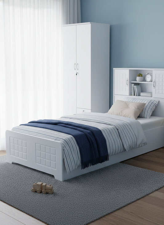 INFINI HOMES 2 Door Wooden Wardrobe UAE - White Engineered Wood 1 Lockable Drawer Modern Dubai Abu Dhabi Sharjah