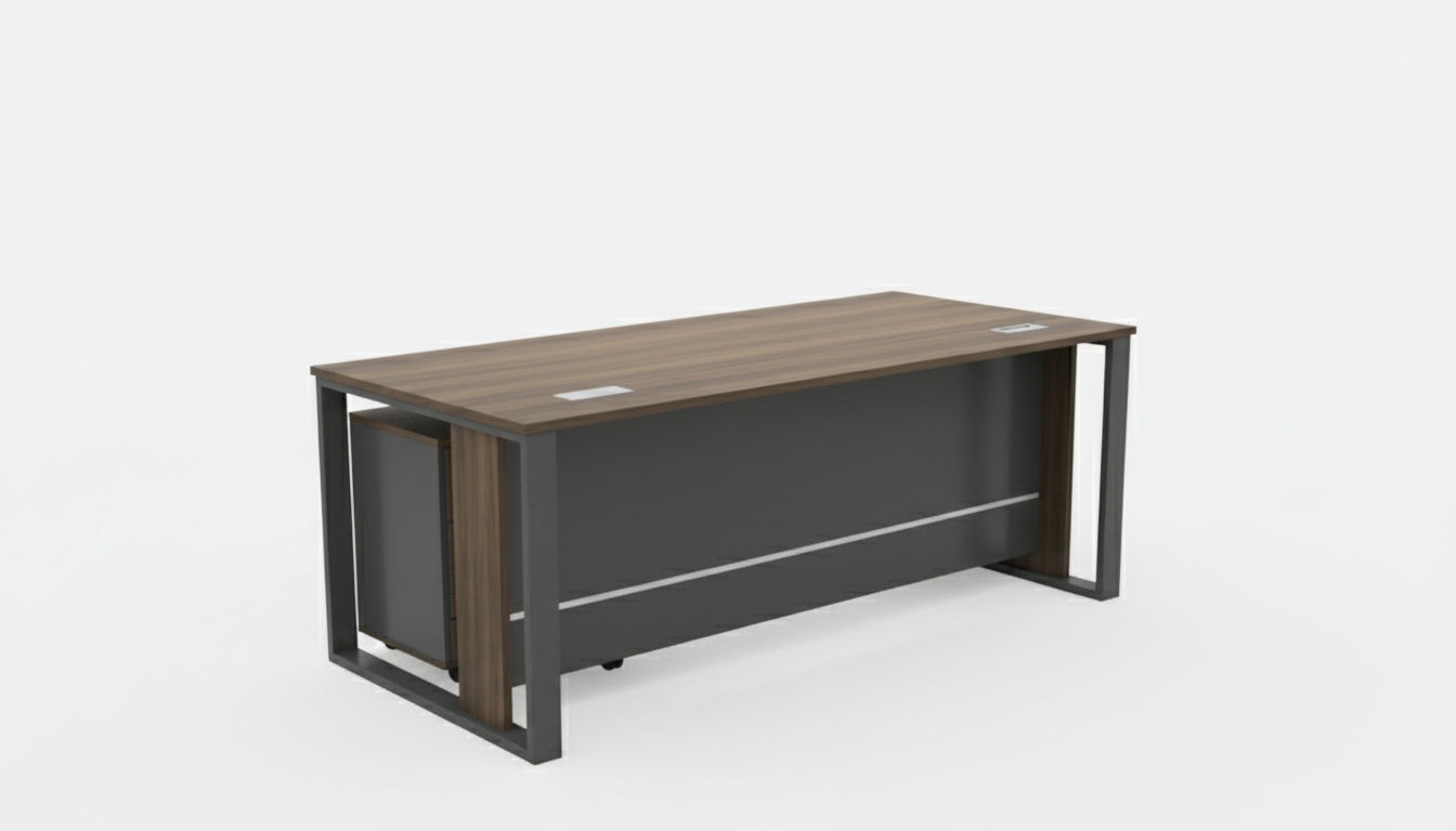 Office Desk 160x80cm with Metal Legs & Pedestal Drawer - Walnut Grey | Dubai UAE