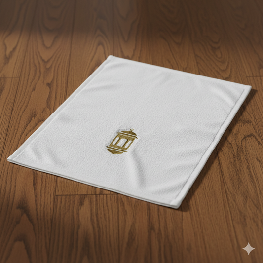 Premium Ramadan Face Towel with Iris Embroidery Dubai UAE - منشفة وجه رمضان فاخرة بتطريز السوسن دبي الإمارات | 600 GSM Cotton Gold Thread Lantern Design