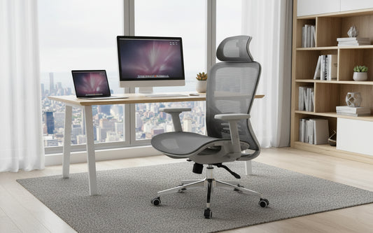 INFINI HOMES High Back Full Mesh Chair UAE - Model Styro HB-GRY BIFMA Certified 2D Headrest Dubai Abu Dhabi Sharjah