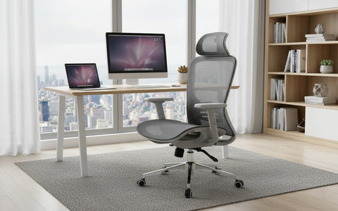 INFINI HOMES High Back Full Mesh Chair UAE - Model Styro HB-GRY BIFMA Certified 2D Headrest Dubai Abu Dhabi Sharjah