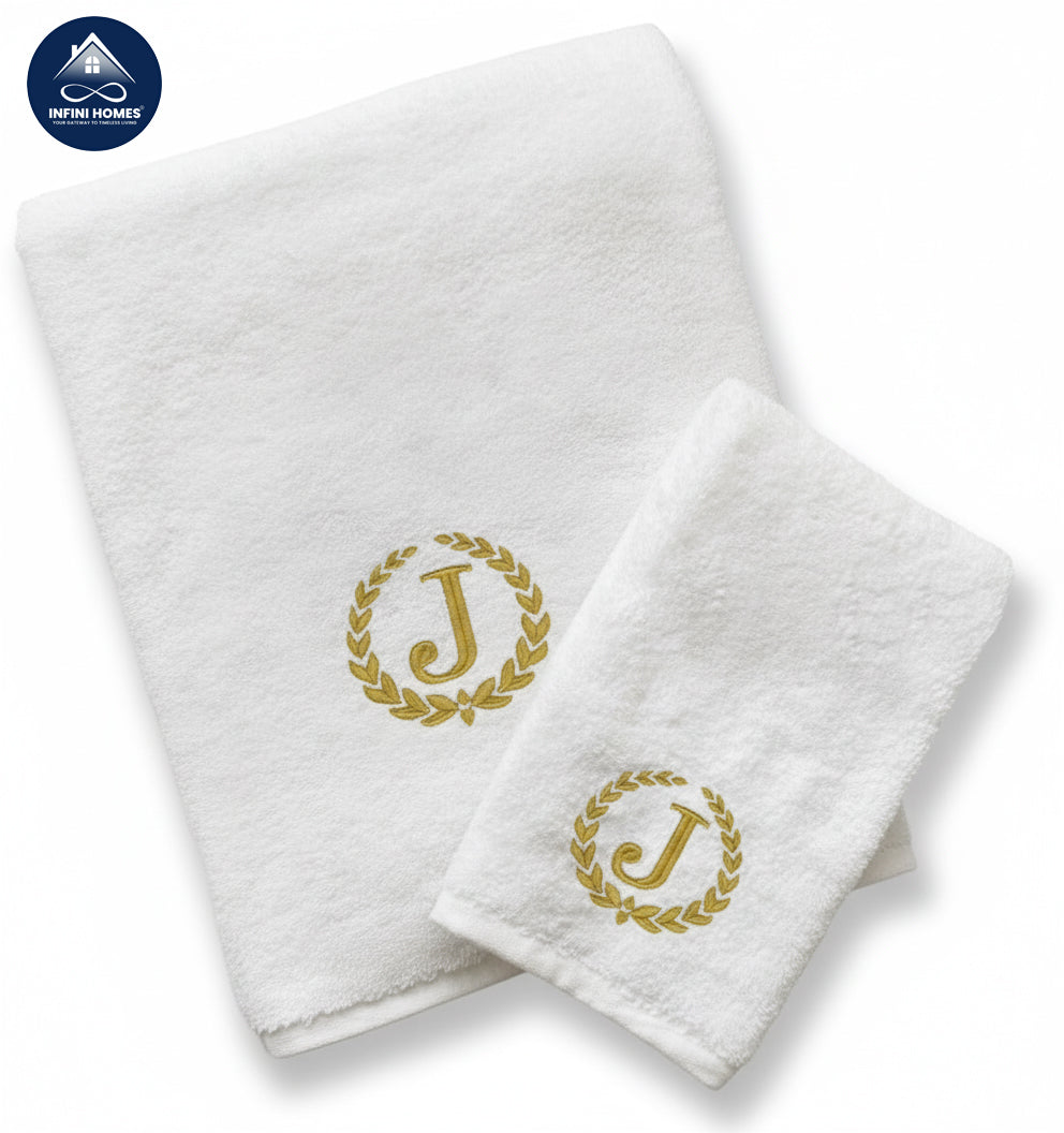مجموعة مناشف فاخرة بحرف J ذهبي - قطن 600 جرام دبي أبوظبي | Luxury Monogrammed Towel Set Golden Letter J 600 GSM Cotton Dubai Abu Dhabi UAE