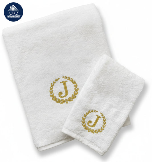 مجموعة مناشف فاخرة بحرف J ذهبي - قطن 600 جرام دبي أبوظبي | Luxury Monogrammed Towel Set Golden Letter J 600 GSM Cotton Dubai Abu Dhabi UAE