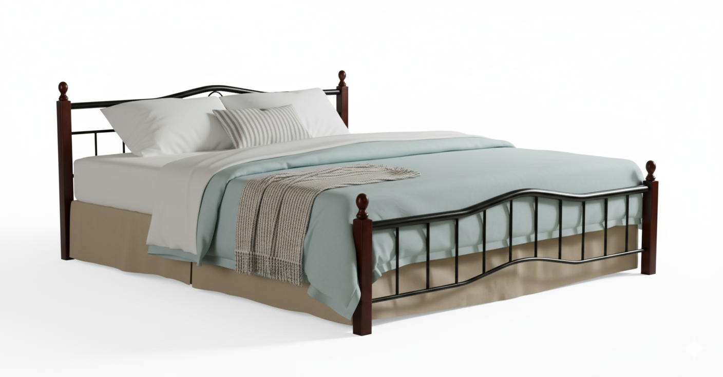 INFINI HOMES Metal Frame Bed with Wooden Legs 190x180cm - Premium Bedroom Furniture UAE