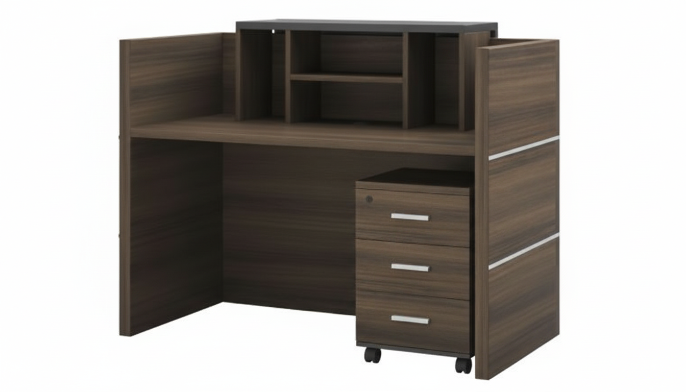 INFINI HOMES Reception Table UAE - Model RCP-140-BG 140x60x105cm Pedestal Drawer Dubai Abu Dhabi Sharjah