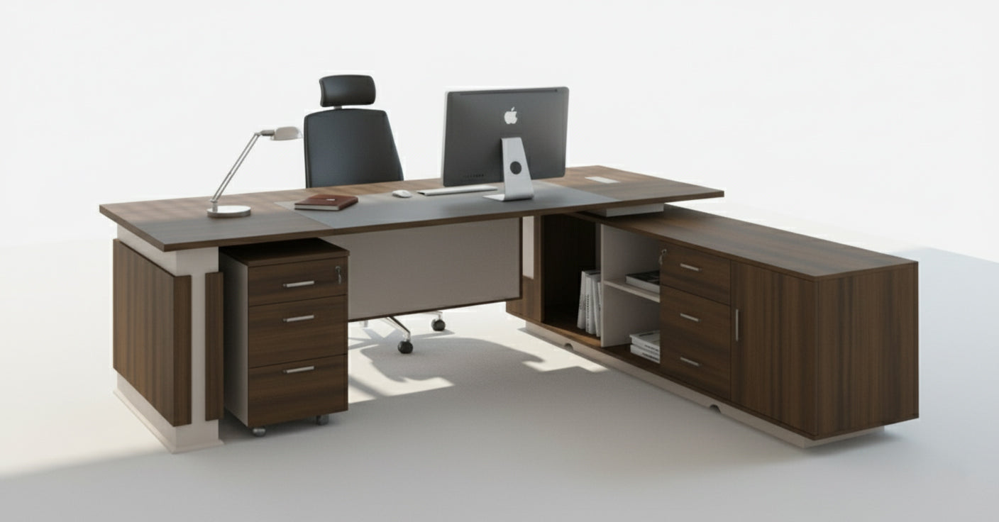 L Shaped Office Desk 240x220cm with Mobile Drawer - Executive Office Table Dubai UAE