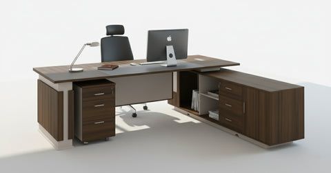 L Shaped Office Desk 240x220cm with Mobile Drawer - Executive Office Table Dubai UAE