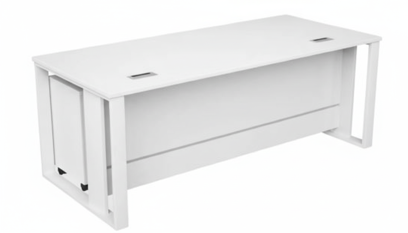 Office Desk 200x90cm with Metal Legs & Drawer - White Executive Table Dubai UAE