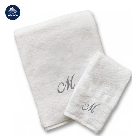 INFINI HOMES Luxury Monogrammed Towel Set Premium 600 GSM Cotton Bath Hand Towels UAE Dubai | إنفيني هومز طقم مناشف فاخر مطرز قطن 600 جرام حمام ويد الإمارات دبي
