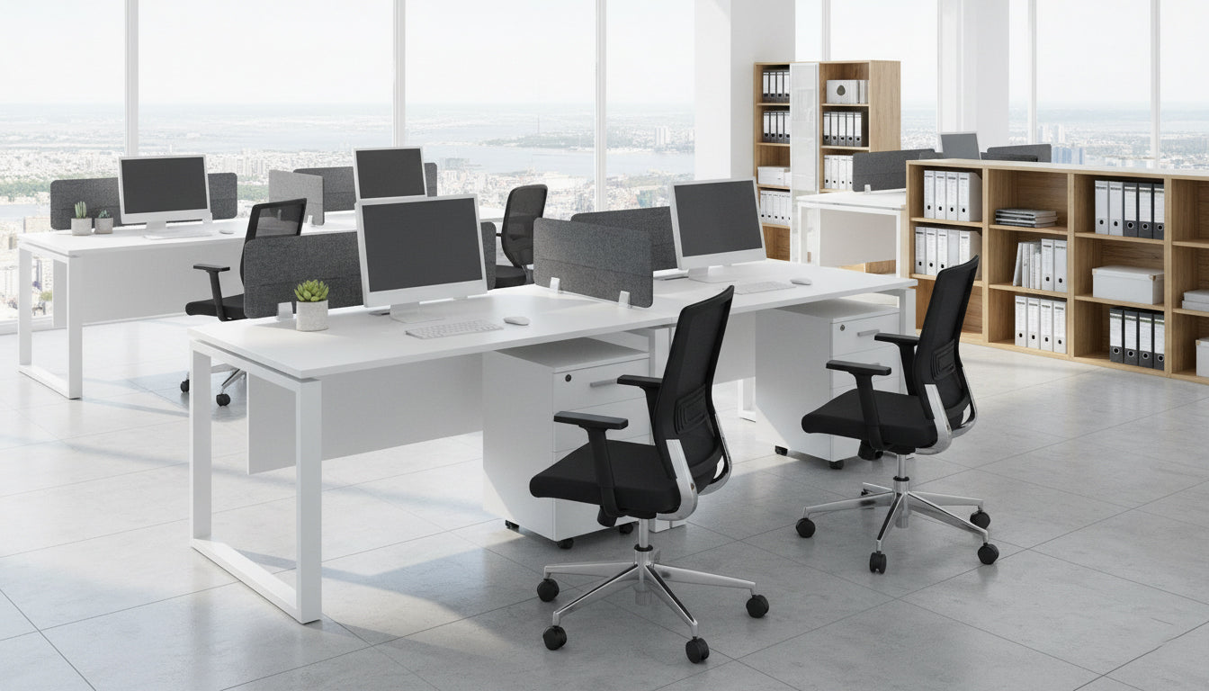 2 Person Office Workstation Desk Dubai UAE | White Line Desk with Drawers 240x60cm