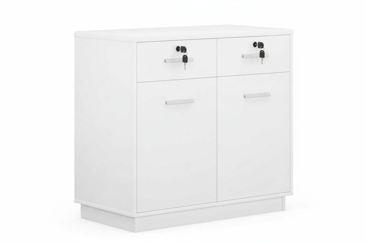 White Credenza Side Table with Storage | 2 Drawer 2 Door | 80x40x75cm | UAE