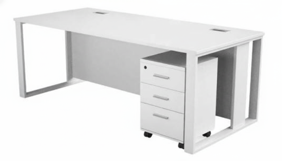 Office Desk 180cm with Metal Legs & Drawer - White Executive Table Dubai UAE