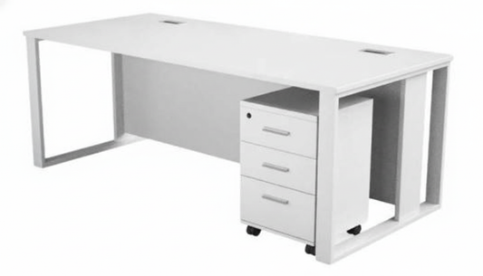Office Desk 180cm with Metal Legs & Drawer - White Executive Table Dubai UAE
