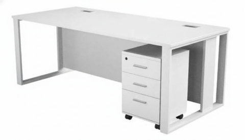 Office Desk 180cm with Metal Legs & Drawer - White Executive Table Dubai UAE