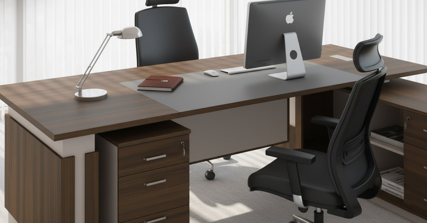 L Shaped Office Desk 240x220cm with Mobile Drawer - Executive Office Table Dubai UAE