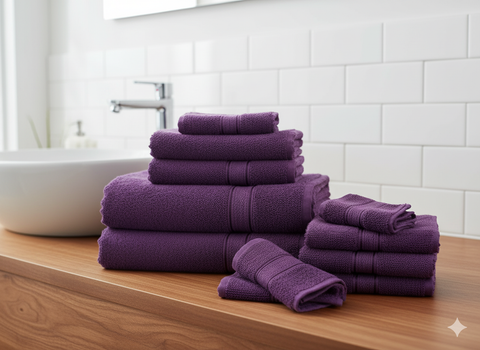 طقم مناشف حمام بنفسجي 16 قطعة قطن عائلي دبي أبوظبي الشارقة | Purple Bath Towel Set 16 Piece Family Pack Cotton Dubai Abu Dhabi Sharjah UAE